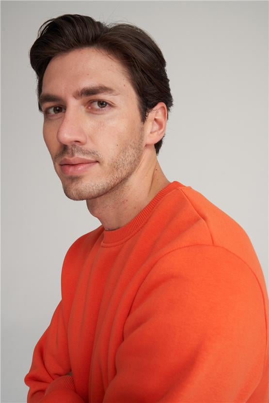 Çetinkaya Mentality 3036 3 İp Bisiklet Yaka Oranj Sweatshirt