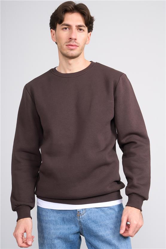 Çetinkaya Mentality 3036 3 İp Bisiklet Yaka Kahve Sweatshirt