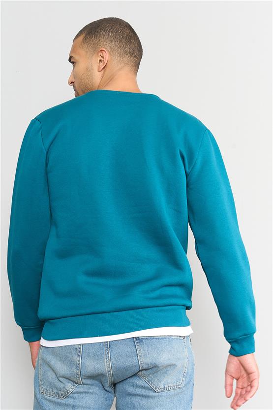 Çetinkaya Mentality 3036 3 İp Bisiklet Yaka Yeşil Sweatshirt