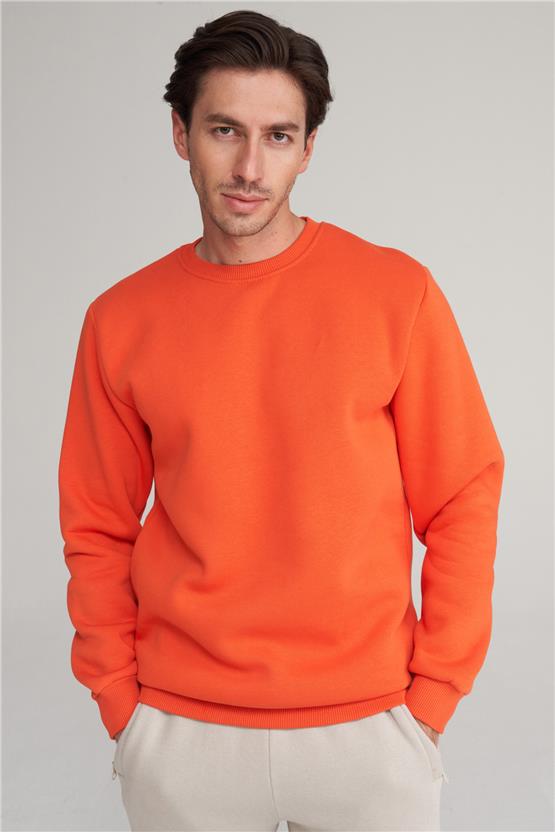 Çetinkaya Mentality 3036 3 İp Bisiklet Yaka Oranj Sweatshirt