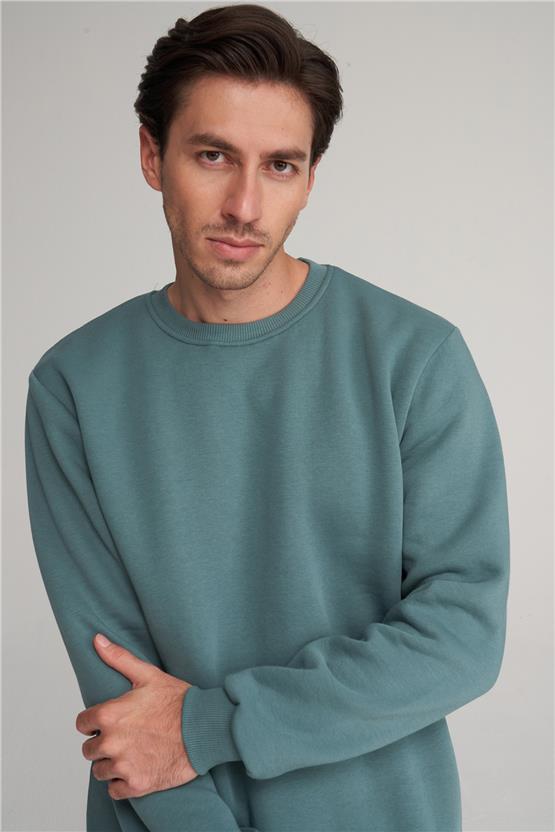 Çetinkaya Mentality 3036 3 İp Bisiklet Yaka MaviYeşil Sweatshirt