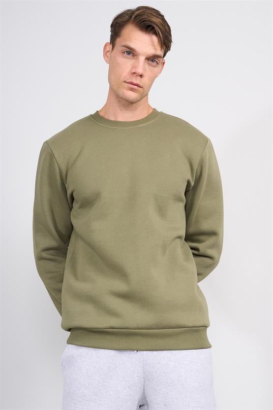 Çetinkaya Mentality 3036 3 İp Bisiklet Yaka Haki Sweatshirt