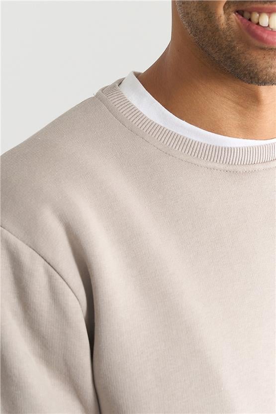 Çetinkaya Mentality 3036 3 İp Bisiklet Yaka Vizon Sweatshirt