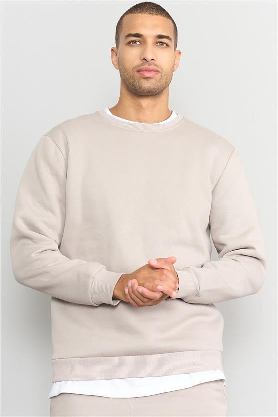 Çetinkaya Mentality 3036 3 İp Bisiklet Yaka Vizon Sweatshirt