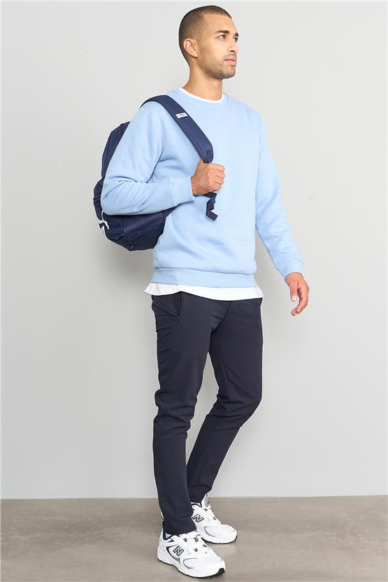 Çetinkaya Mentality 3036 3 İp Bisiklet Yaka Mavi Sweatshirt