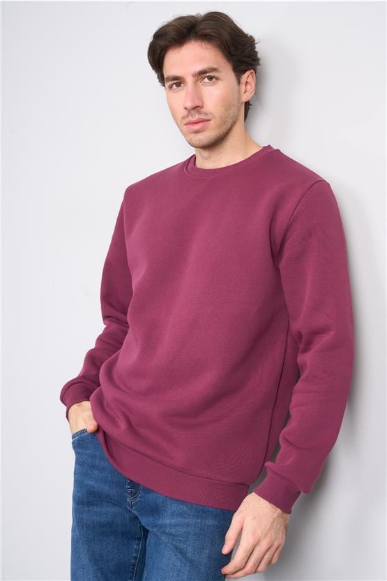 Çetinkaya Mentality 3036 3 İp Bisiklet Yaka Mürdüm Sweatshirt
