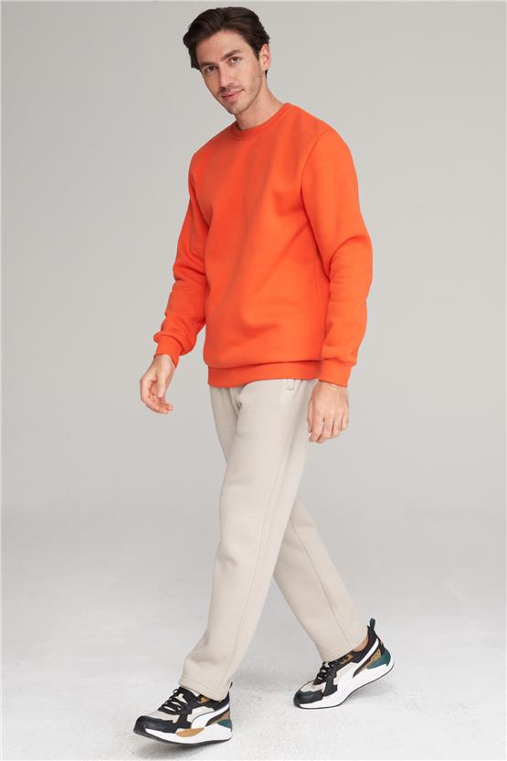 Çetinkaya Mentality 3036 3 İp Bisiklet Yaka Oranj Sweatshirt