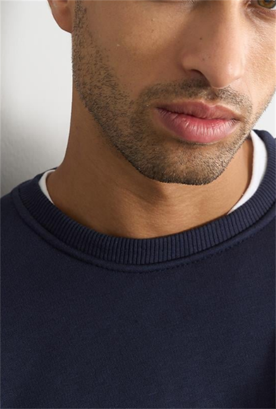 Çetinkaya Mentality 3036 3 İp Bisiklet Yaka Lacivert Sweatshirt