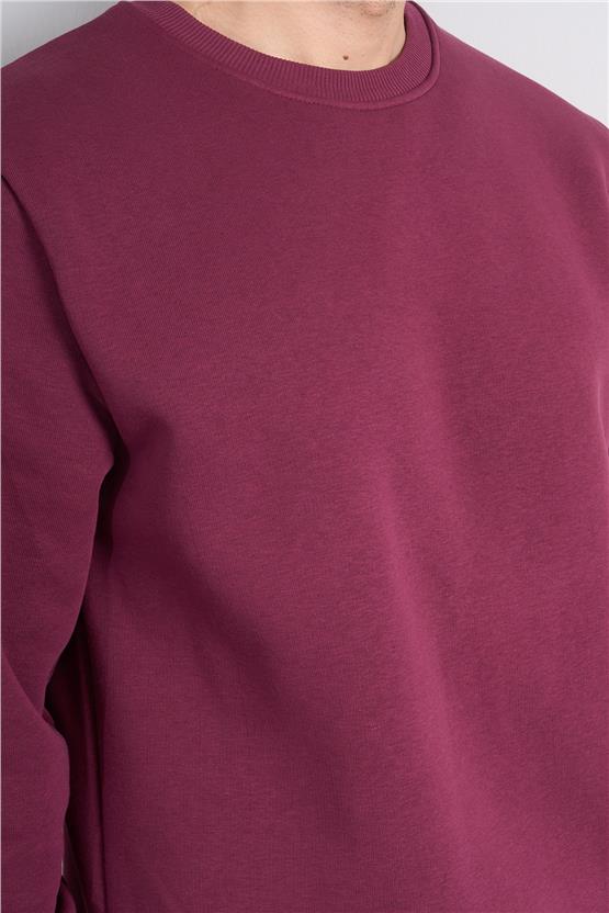 Çetinkaya Mentality 3036 3 İp Bisiklet Yaka Mürdüm Sweatshirt