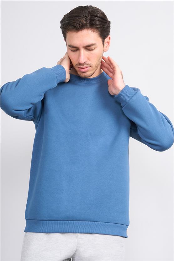 Çetinkaya Mentality 3036 3 İp Bisiklet Yaka İndigo Sweatshirt