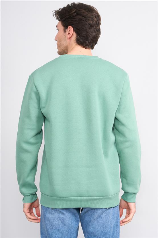 Çetinkaya Mentality 3036 3 İp Bisiklet Yaka Yeşil Sweatshirt