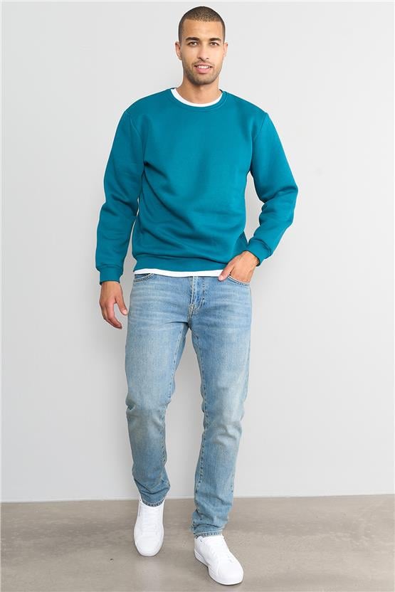 Çetinkaya Mentality 3036 3 İp Bisiklet Yaka Yeşil Sweatshirt
