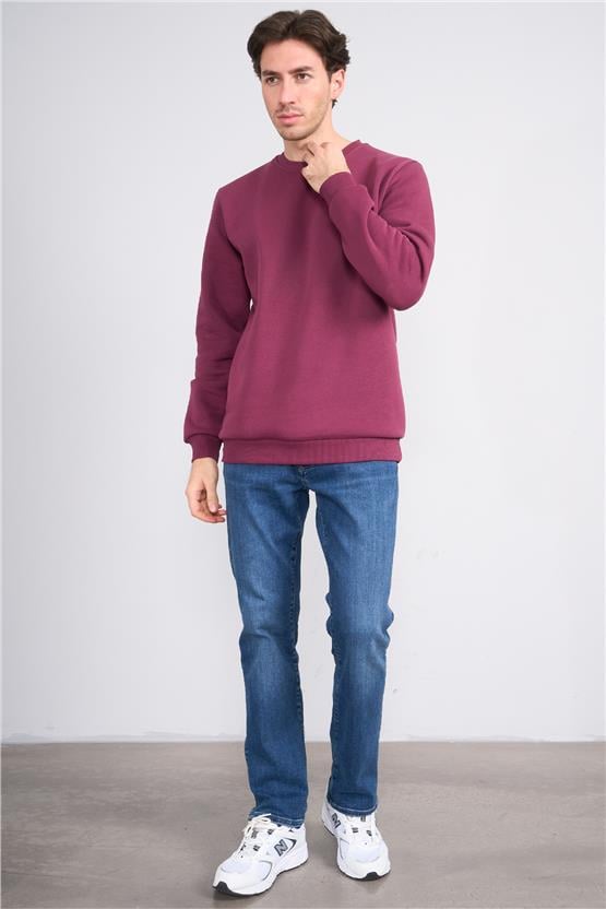 Çetinkaya Mentality 3036 3 İp Bisiklet Yaka Mürdüm Sweatshirt