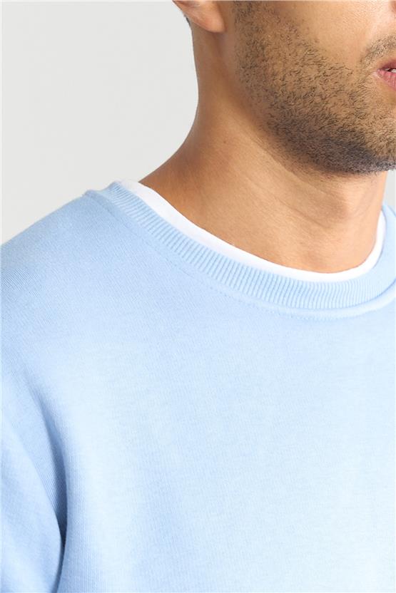 Çetinkaya Mentality 3036 3 İp Bisiklet Yaka Mavi Sweatshirt