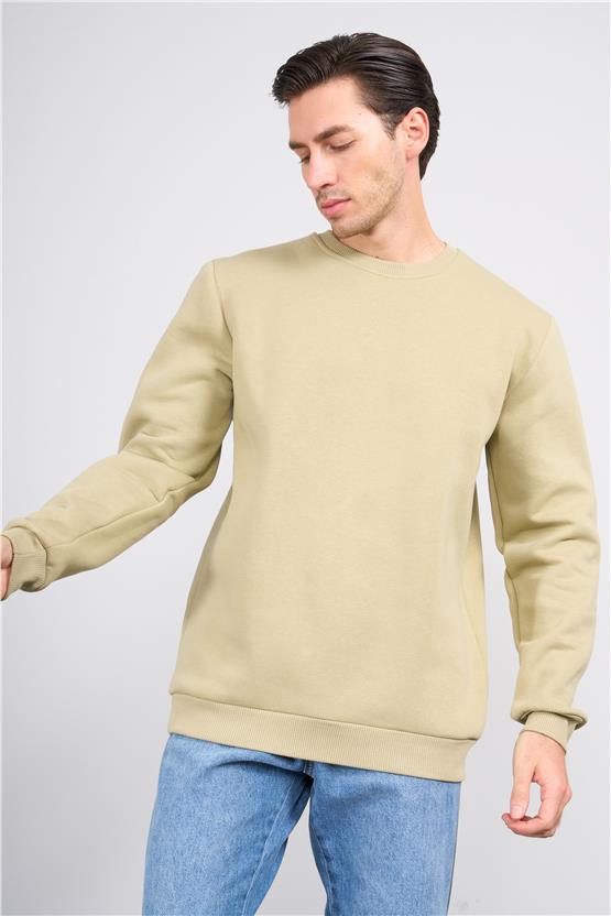 Çetinkaya Mentality 3036 3 İp Bisiklet Yaka Eski Yeşil Sweatshirt