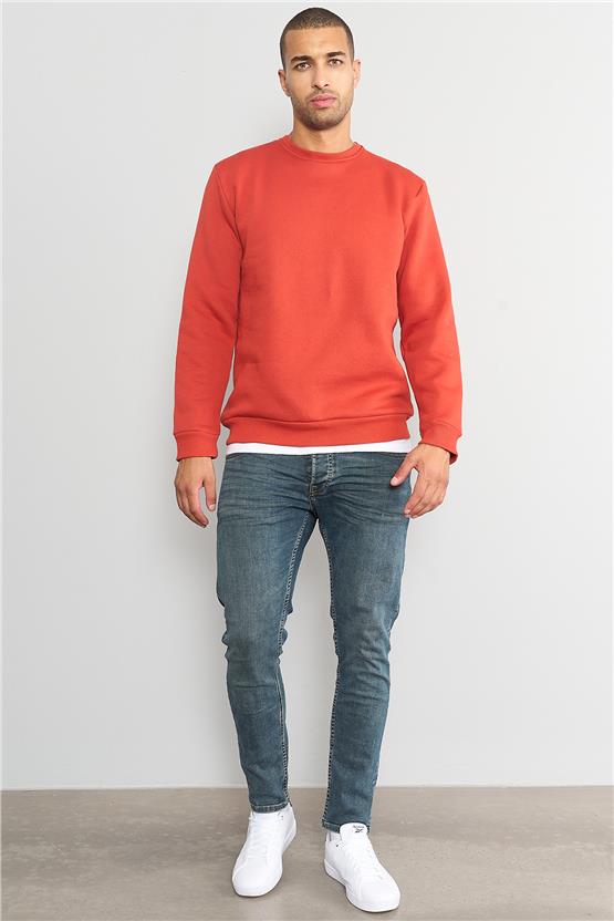 Çetinkaya Mentality 3036 3 İp Bisiklet Yaka Kiremit Sweatshirt