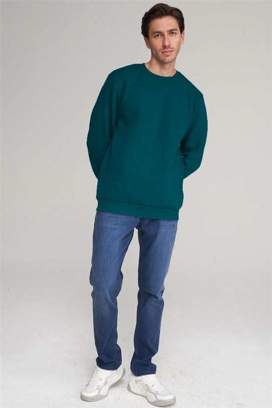 Çetinkaya Mentality 3036 3 İp Bisiklet Yaka Petrol Sweatshirt