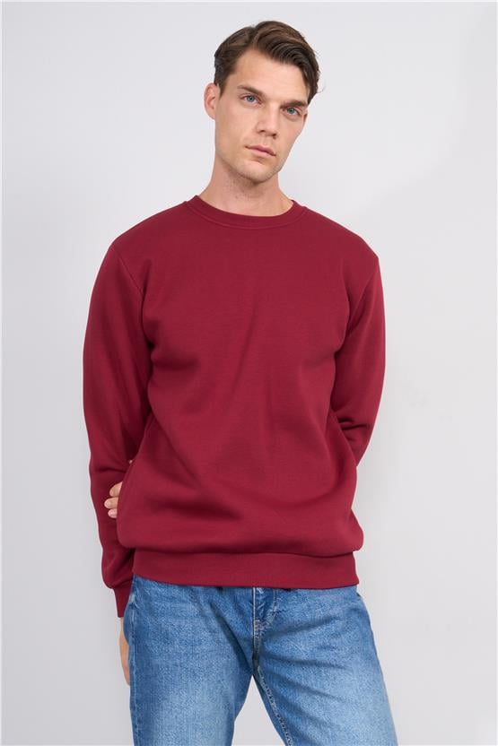 Çetinkaya Mentality 3036 3 İp Bisiklet Yaka Bordo Sweatshirt