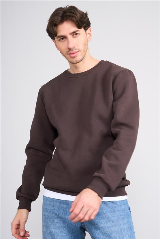 Çetinkaya Mentality 3036 3 İp Bisiklet Yaka Kahve Sweatshirt