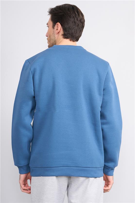 Çetinkaya Mentality 3036 3 İp Bisiklet Yaka İndigo Sweatshirt