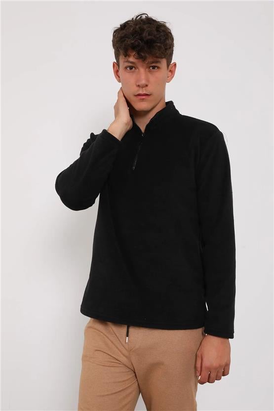 Çetinkaya Mentality 3091 Dik Yaka Yarım Fermuarlı Polar Siyah
