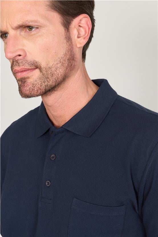 Çetinkaya Mentality 3140 Polo Yaka Penye Pike Cepli Regular T-Shirt Lacivert