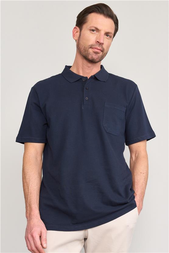 Çetinkaya Mentality 3140 Polo Yaka Penye Pike Cepli Regular T-Shirt Lacivert