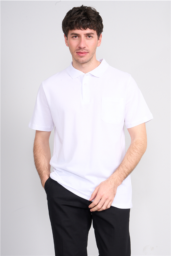 Çetinkaya Mentality 3140 Polo Yaka Regular Cepli Pike T-shirt Beyaz