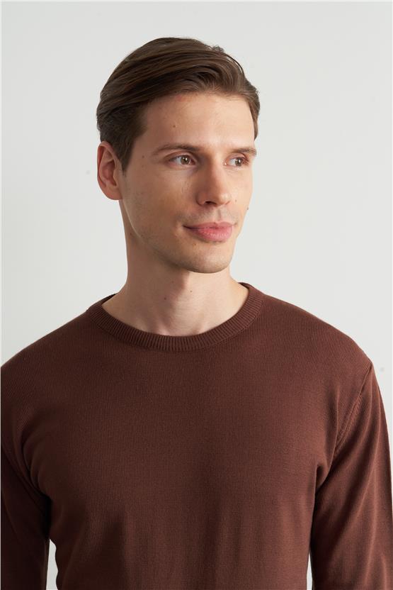 Çetinkaya Mentality 3175 Erkek Bisiklet Yaka Triko Basic Kahverengi