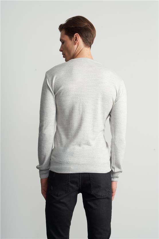 Çetinkaya Mentality 3175 Erkek Bisiklet Yaka Triko Basic Açık Gri