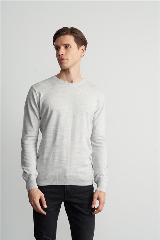 Çetinkaya Mentality 3175 Erkek Bisiklet Yaka Triko Basic Açık Gri