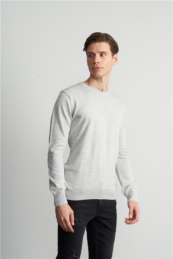 Çetinkaya Mentality 3175 Erkek Bisiklet Yaka Triko Basic Açık Gri