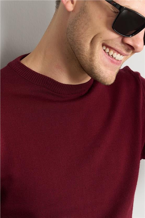 Çetinkaya Mentality 3175 Erkek Bisiklet Yaka Triko Basic Bordo