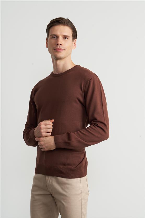 Çetinkaya Mentality 3175 Erkek Bisiklet Yaka Triko Basic Kahverengi