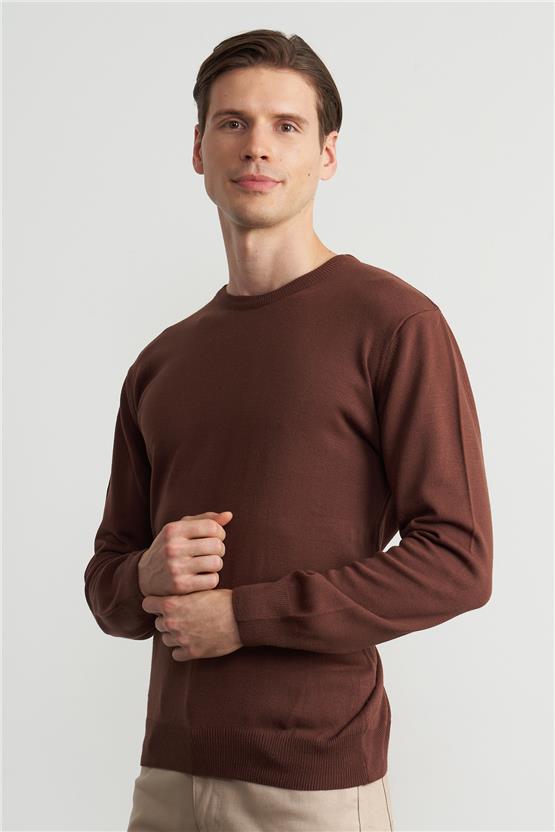 Çetinkaya Mentality 3175 Erkek Bisiklet Yaka Triko Basic Kahverengi