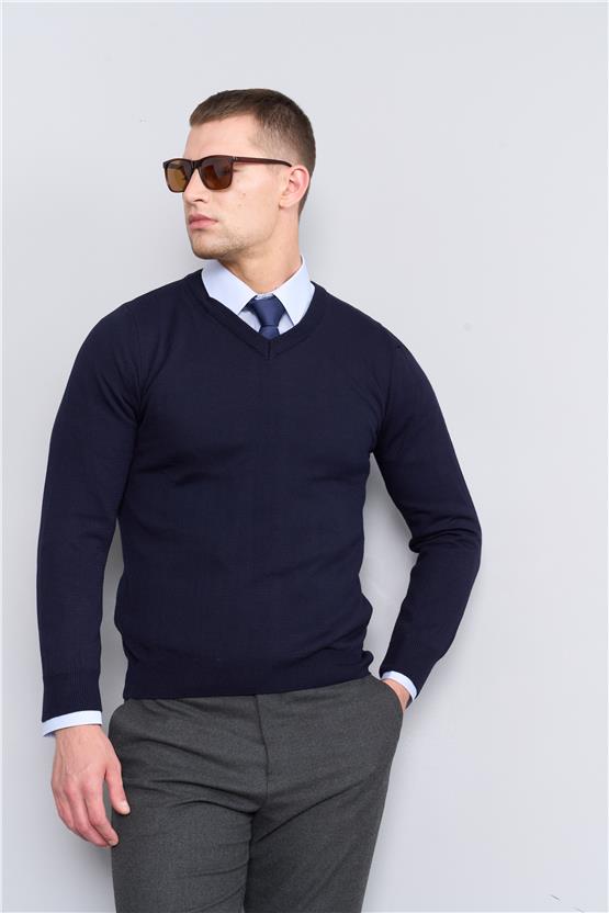 Çetinkaya Mentality 3176 Bisiklet Yaka Lacivert Triko