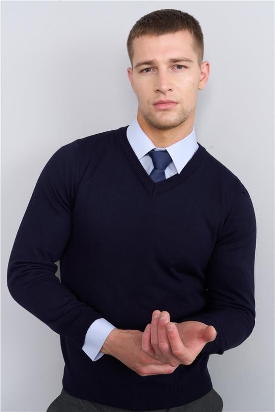 Çetinkaya Mentality 3176 Bisiklet Yaka Lacivert Triko