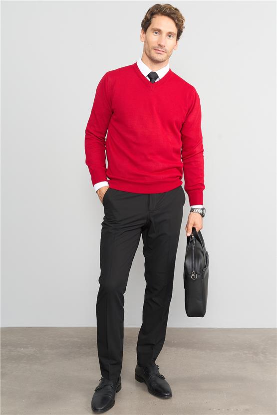 Çetinkaya Mentality 3176 Erkek V Yaka Kırmızı Triko