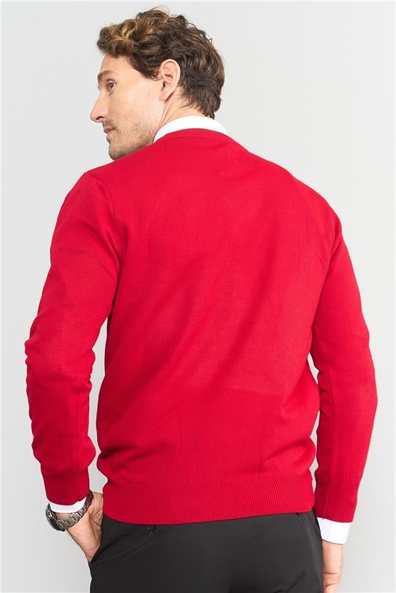 Çetinkaya Mentality 3176 Erkek V Yaka Kırmızı Triko