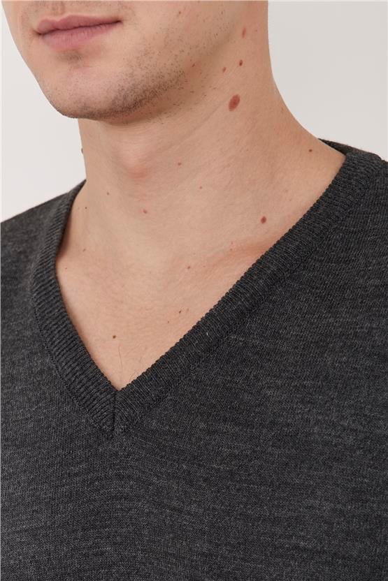 Çetinkaya Mentality 3176 Slim Fit Antrasit Basic Triko