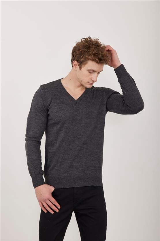 Çetinkaya Mentality 3176 Slim Fit Antrasit Basic Triko