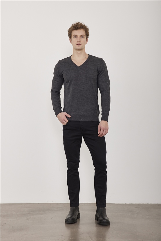 Çetinkaya Mentality 3176 Slim Fit Antrasit Basic Triko