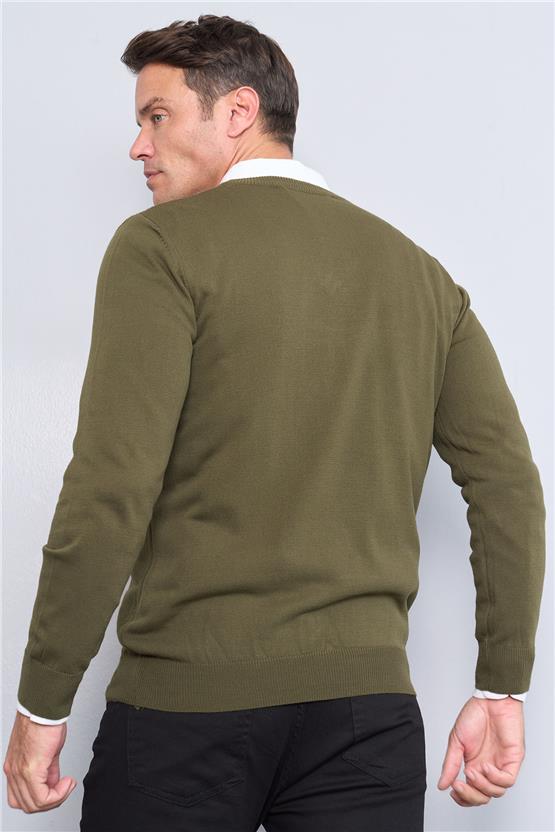 Çetinkaya Mentality 3176 V Yaka Haki Triko Kazak