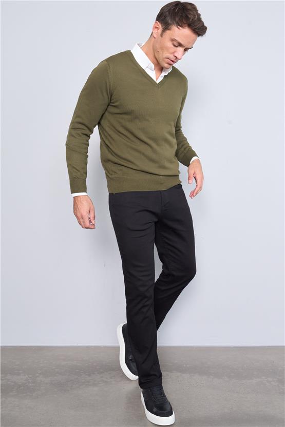 Çetinkaya Mentality 3176 V Yaka Haki Triko Kazak