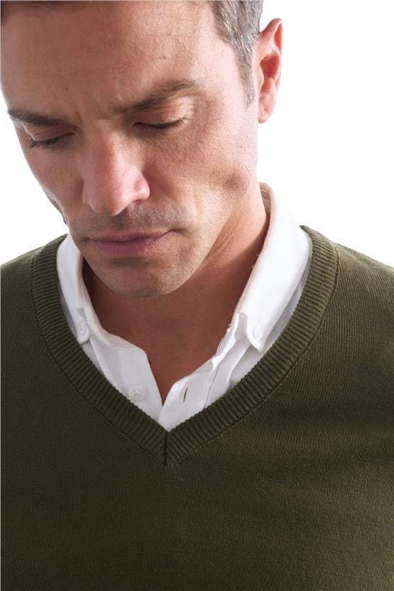 Çetinkaya Mentality 3176 V Yaka Haki Triko Kazak