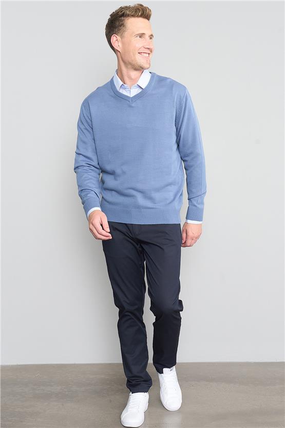 Çetinkaya Mentality 3176 V Yaka İndigo Triko Kazak