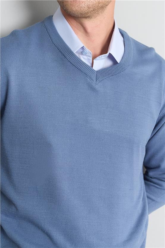 Çetinkaya Mentality 3176 V Yaka İndigo Triko Kazak