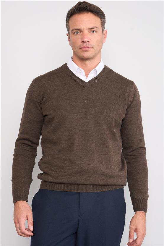Çetinkaya Mentality 3176 V Yaka Kahverengi Triko