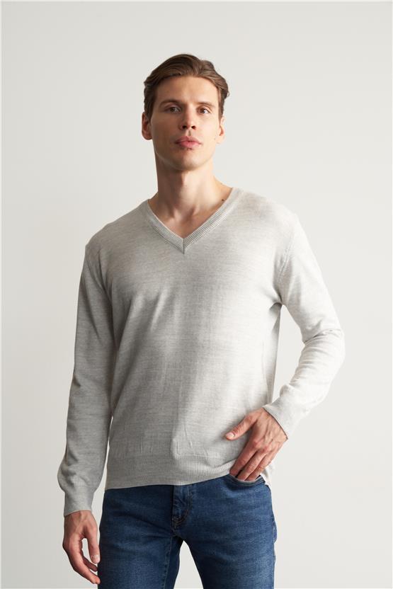 Çetinkaya Mentality 3176 V Yaka Triko Basic A Gri