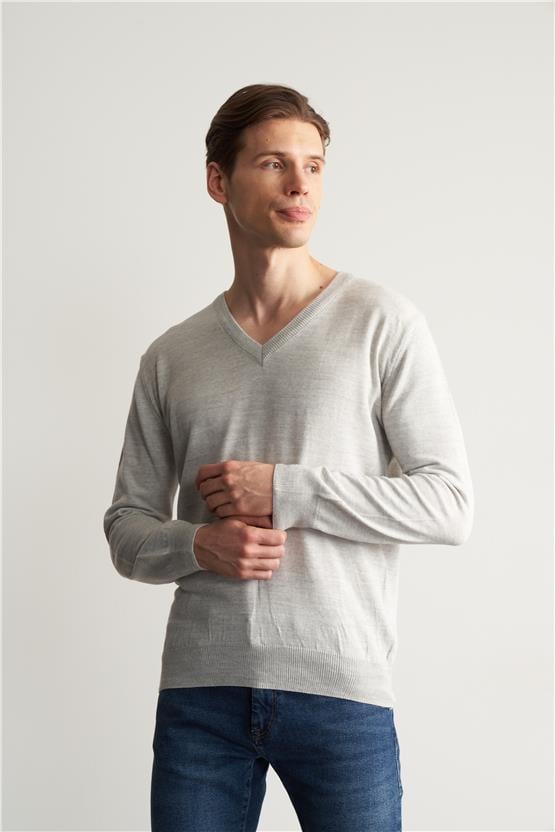 Çetinkaya Mentality 3176 V Yaka Triko Basic A Gri